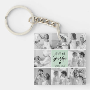 Collage Photo Best Grandpa Ever Pastel Mint Gift Key Ring