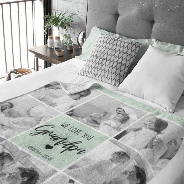 Collage Photo Best Grandpa Ever Pastel Mint Gift Sherpa Blanket (Creator Uploaded)