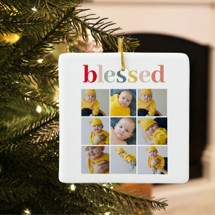 Collage Photo Colourful Blessed Holiday Gift Ceramic Ornament