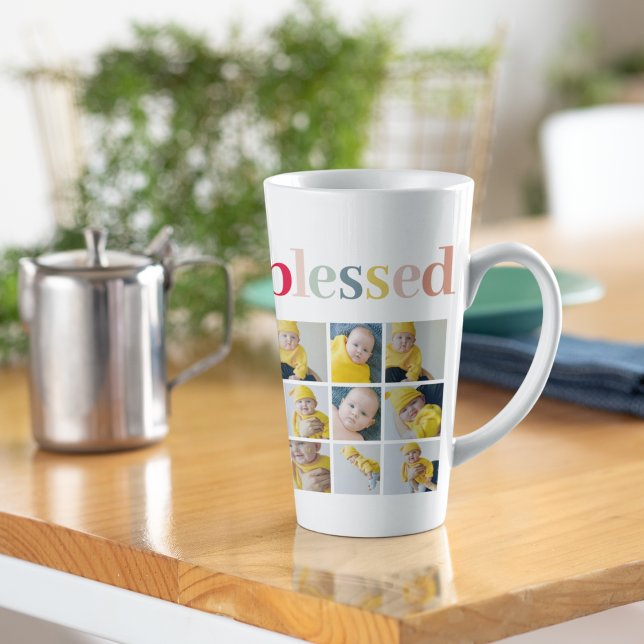 Collage Photo | Colourful Blessed Holiday Gift Latte Mug (Creator Uploaded)