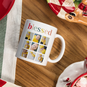 Collage Photo Colourful Blessed Holiday Gift Mug