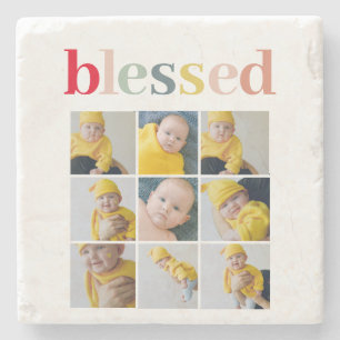 Collage Photo   Colourful Blessed Holiday Gift Stone Coaster