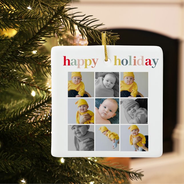 Collage Photo | Colourful Happy Holiday Ceramic Ornament (Creator Uploaded)