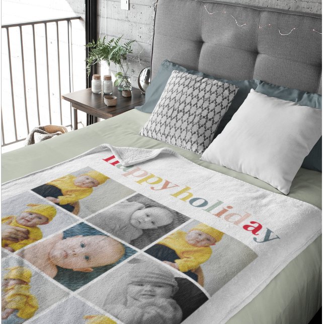 Collage Photo | Colourful Happy Holiday Sherpa Blanket (Creator Uploaded)