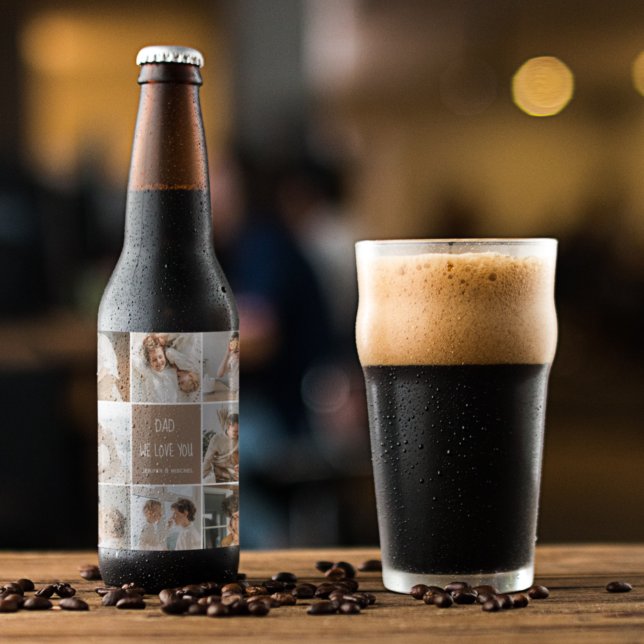 Collage Photo Dad We Love You Happy Fathers Day Beer Bottle Label (Creator Uploaded)