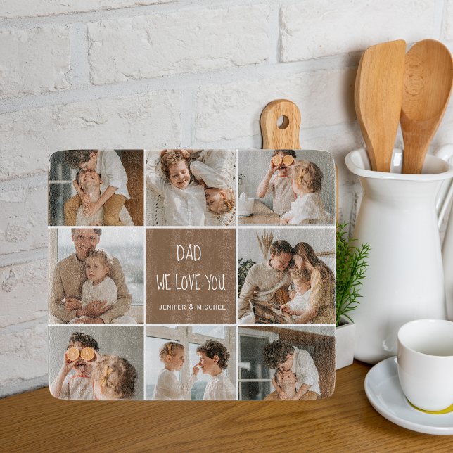 Collage Photo Dad We Love You Happy Fathers Day Cutting Board (Creator Uploaded)