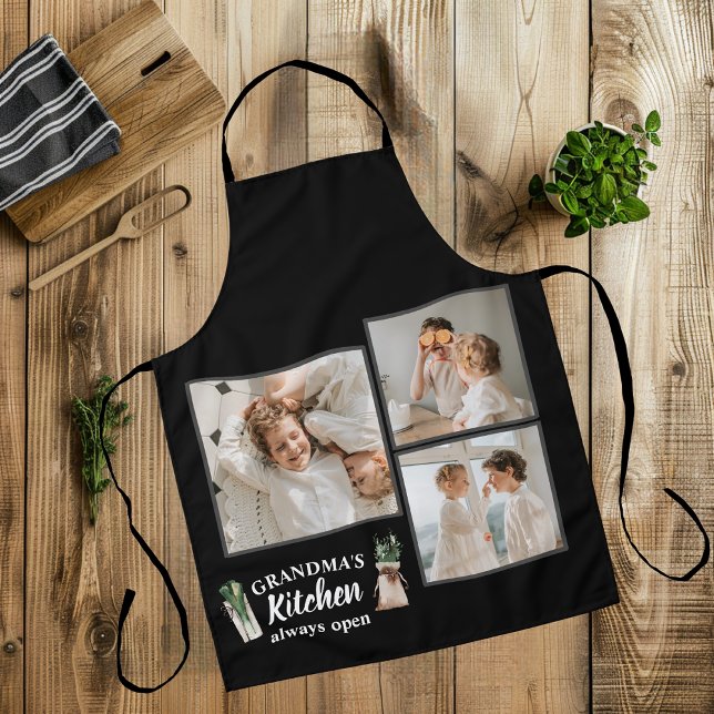 Collage Photo & Grandma Kitchen Is Always Open Apron (Creator Uploaded)