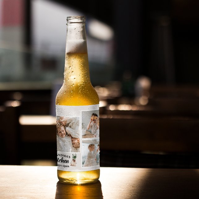 Collage Photo & Grandma Kitchen Is Always Open Beer Bottle Label (Creator Uploaded)