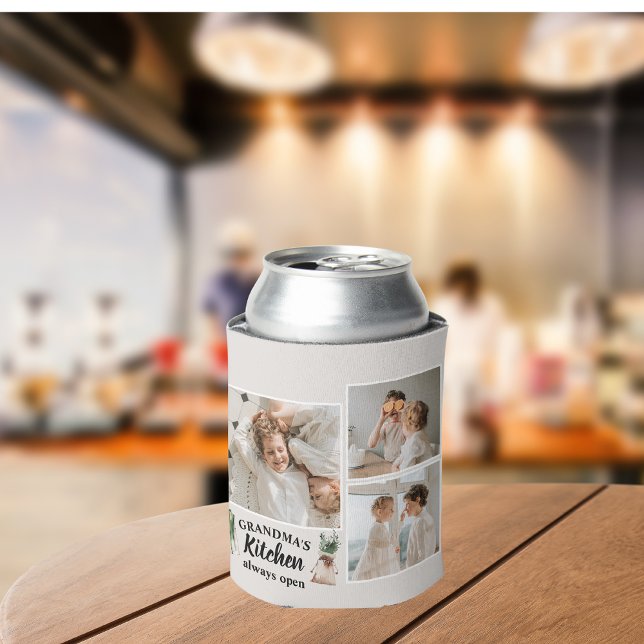 Collage Photo & Grandma Kitchen Is Always Open Can Cooler (Creator Uploaded)
