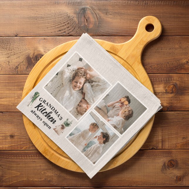 Collage Photo & Grandma Kitchen Is Always Open Tea Towel (Creator Uploaded)