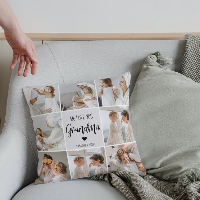 Collage Photo Grey We Love You Grandma Best Gift  Cushion (Creator Uploaded)