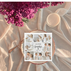 Collage Photo Grey We Love You Grandma Best Gift  Napkin
