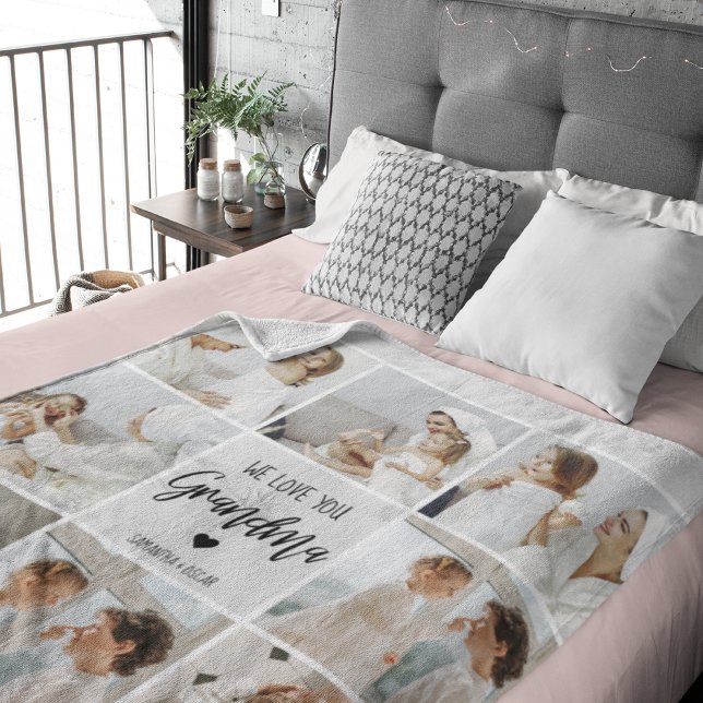 Collage Photo Grey We Love You Grandma Best Gift  Sherpa Blanket (Creator Uploaded)