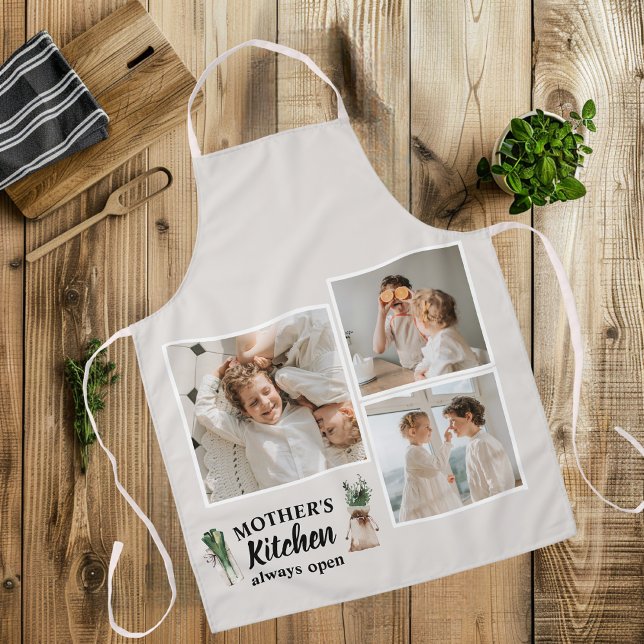 Collage Photo & Mother Kitchen Is Always Open Apron (Creator Uploaded)
