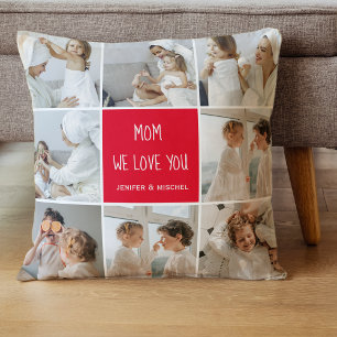 Collage Photo Mum Red We Love You Best Mother Gift Cushion