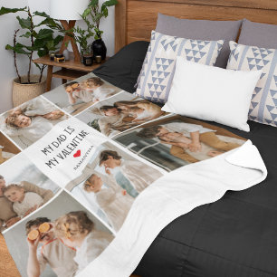 Collage Photo My Dad Is My Valentine Gift Fleece Blanket