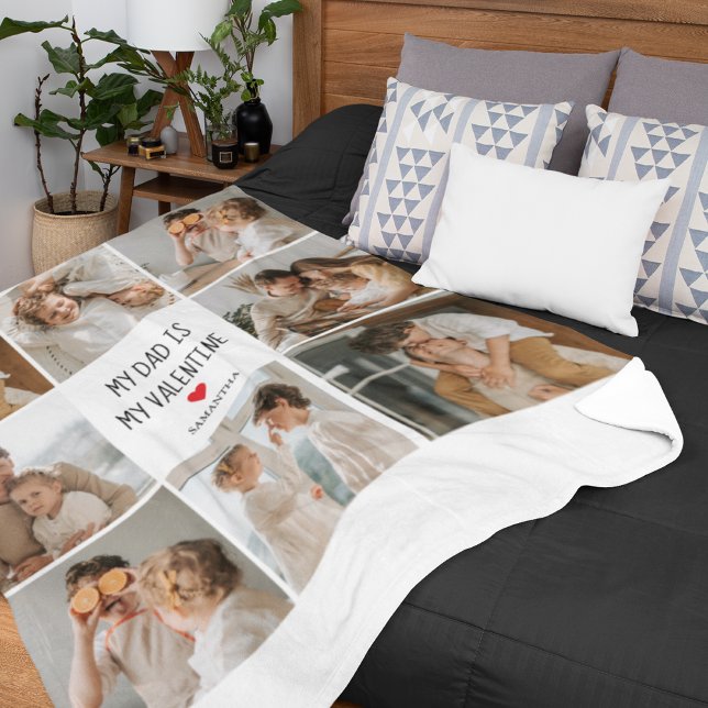 Collage Photo | My Dad Is My Valentine Gift Fleece Blanket (Creator Uploaded)