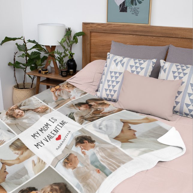 Collage Photo | My Mum Is My Valentine Gift Fleece Blanket (Creator Uploaded)