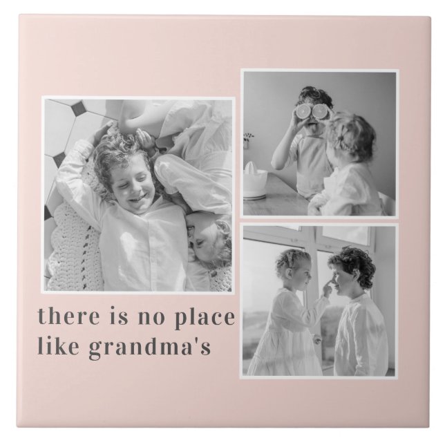 Collage Photo Pastel Pink Best Grandma Gift Ceramic Tile (Front)