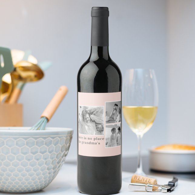 Collage Photo Pastel Pink Best Grandma Gift Wine Label (Creator Uploaded)