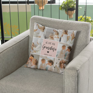 Collage Photo Pink We Love You Grandma Best Gift Cushion
