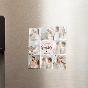 Collage Photo Pink We Love You Grandma Best Gift Magnet