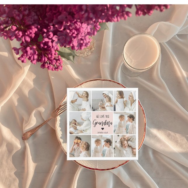 Collage Photo Pink We Love You Grandma Best Gift Napkin (Creator Uploaded)