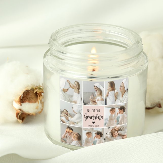 Collage Photo Pink We Love You Grandma Best Gift Square Sticker (Creator Uploaded)