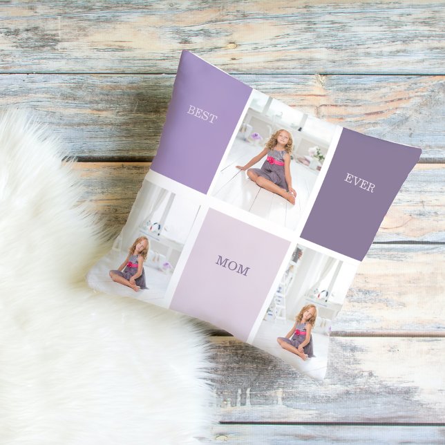 Collage Photo Purple Best Mum Ever Gift Cushion (Creator Uploaded)