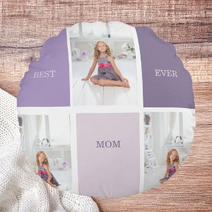 Collage Photo Purple Best Mum Ever Gift Round Cushion
