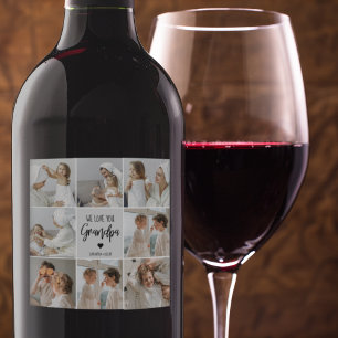 Collage Photo We Love You Grandpa Gift Wine Label