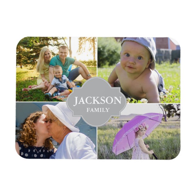 Collage photos with family name multi pictures magnet (Horizontal)