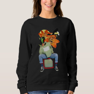 Collage Retro Vintage Duck Flower Mixed Media Art Sweatshirt