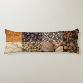 Collage set of spices and food ingredients body cushion