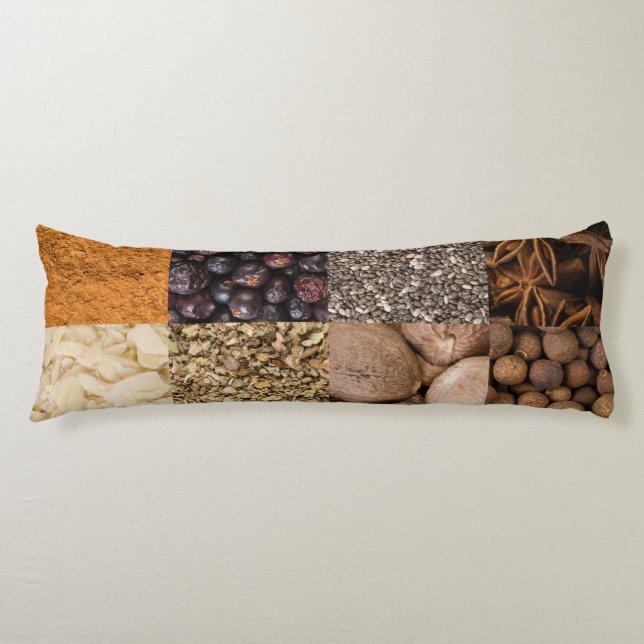 Collage set of spices and food ingredients body cushion (Front)