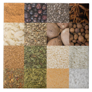 Collage set of spices and food ingredients ceramic tile