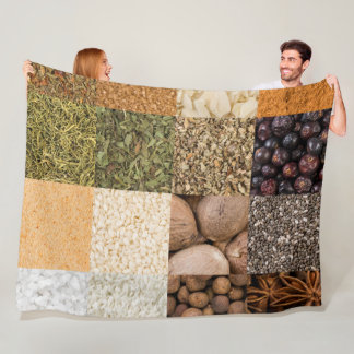 Collage set of spices and food ingredients fleece blanket