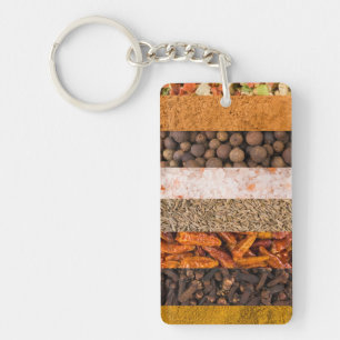 Collage set of spices and food ingredients key ring