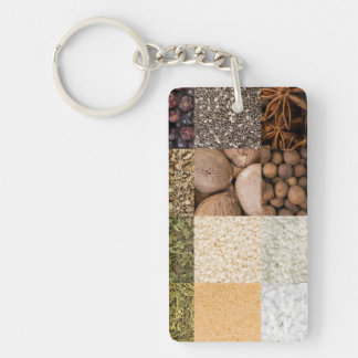 Collage set of spices and food ingredients key ring