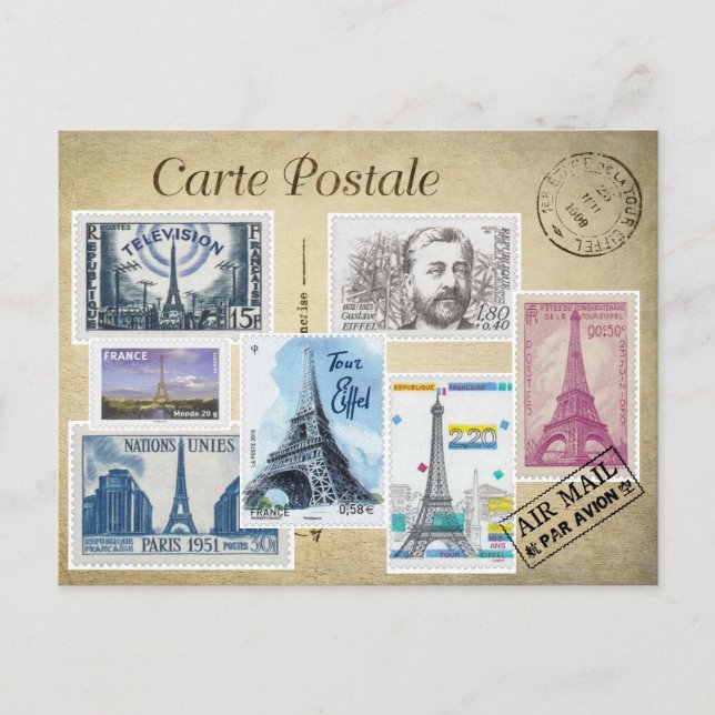 Collage stamps Eiffel Tower Postcard (Front)