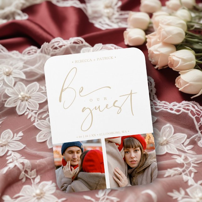 Collage Two Photos Be Our Guest Romantic Wedding Magnet (Collage Two Photos Be Our Guest Romantic Wedding Save the Dates Magnets Cards.)