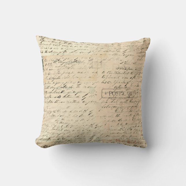 Collage Vintage Postcards Script Cushion (Front)