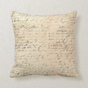 Collage Vintage Postcards Script Cushion