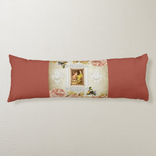 Collage vintage Retro with lace and flowers Body Cushion