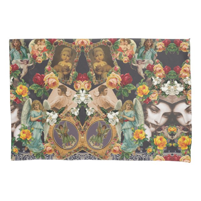 Collage vintage Retro with lace and flowers Pillowcase (Front-Left)