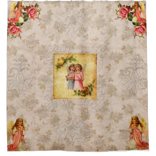 Collage vintage Retro with lace and flowers Shower Curtain