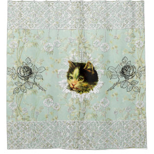 Collage vintage Retro with lace and flowers Shower Curtain