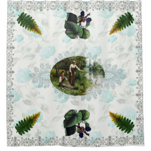 Collage vintage Retro with lace and flowers Shower Curtain