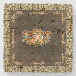 Collage vintage Retro with lace and flowers Stone Coaster