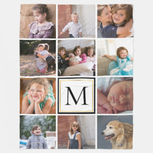 Collage with 11 Instagram photos and monogram Fleece Blanket